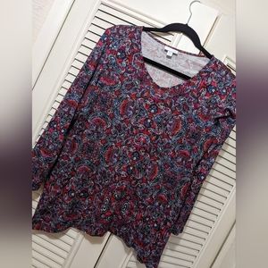 J Jill 3/4 sleeve print asymmetrical bottom knit top M petite